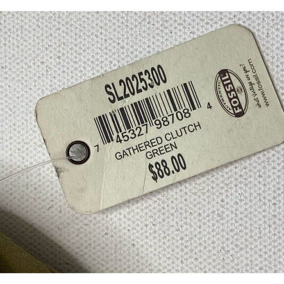 ‎Fossil Green Leather Gathered Envelope Clutch NEW - Picture 4 of 8